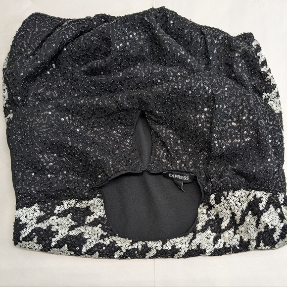 Express Women's Blouse Houndstooth Sequins Ruched cropped size small V-1 - Picture 4 of 11